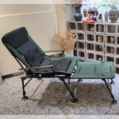 Camping Lounge Chair with Detachable Footrest, Portable Folding Reclining Camping Chair with Adjustable backrest for Indoor and Outdoor Camping Beach Hiking Fishing, Green+black