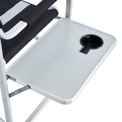 2-piece Padded Folding Outdoor Chair with Side Table and Storage Pockets,Lightweight Oversized Directors Chair for indoor, Outdoor Camping, Picnics and Fishing,Black/Grey