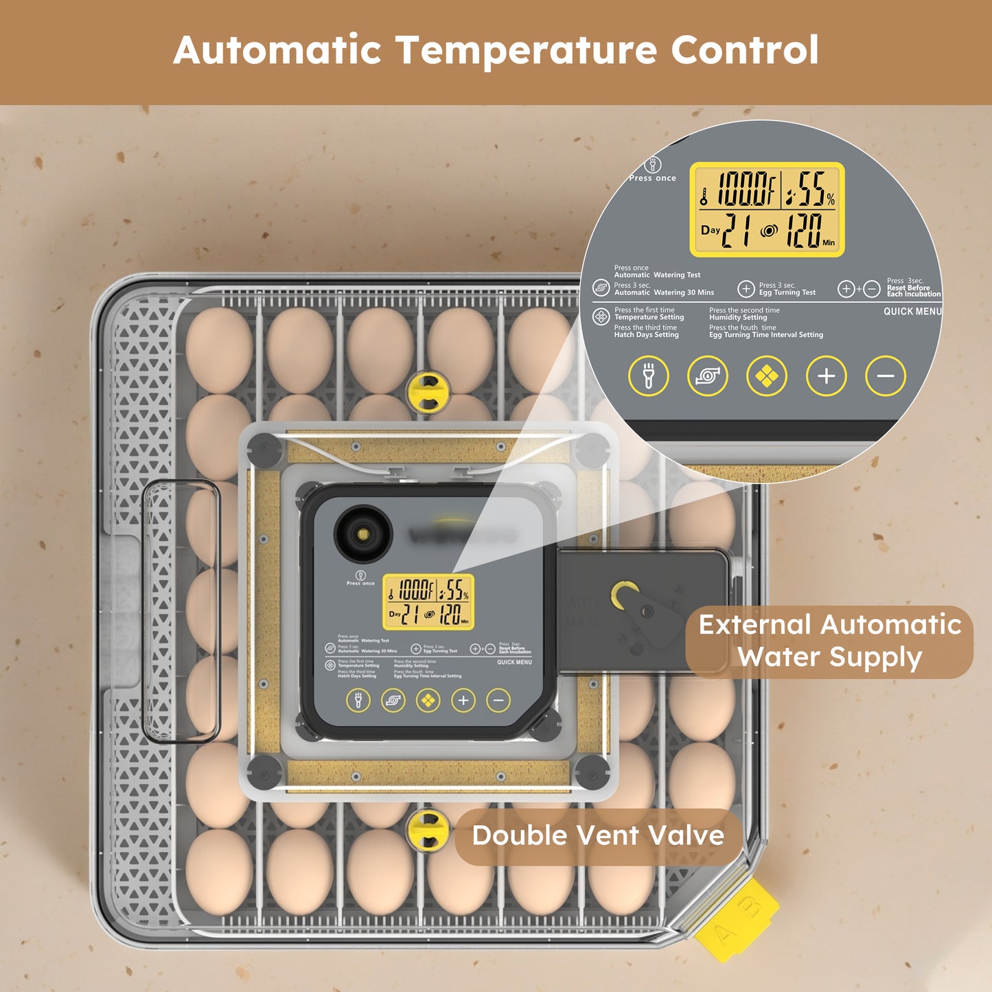48 Egg Incubator for Hatching Chicken, Duck, Quail & Parrot Eggs – Automatic Egg Turning, Humidity Control & Water Serving – 360° Clear View Poultry Hatcher with Temperature Display
