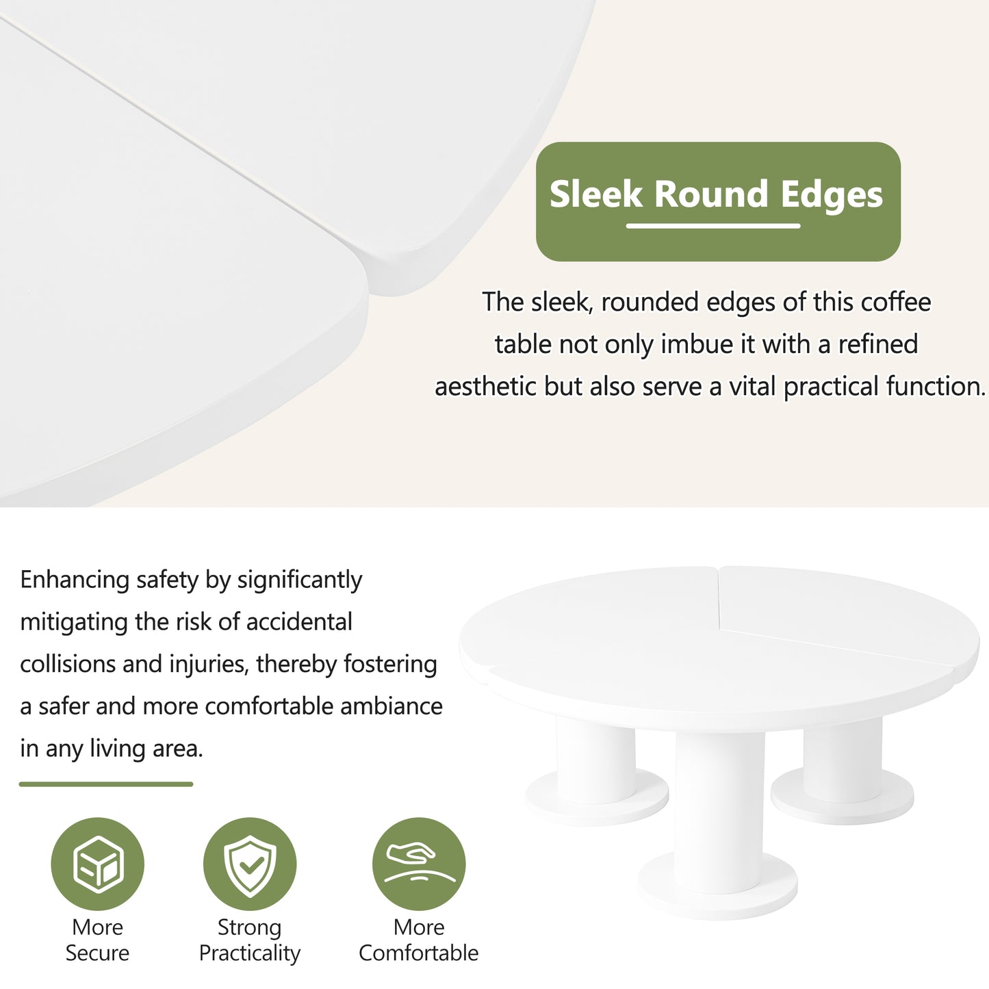 ON-TREND Φ39.4'' Easy Assembly Round Petal-Shaped Coffee Table, Cream Style Center Table with 3 Thick Legs, Minimalist Irregular End Table with Sleek Round Edges for Living Room, White 