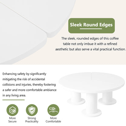 ON-TREND Φ39.4'' Easy Assembly Round Petal-Shaped Coffee Table, Cream Style Center Table with 3 Thick Legs, Minimalist Irregular End Table with Sleek Round Edges for Living Room, White 