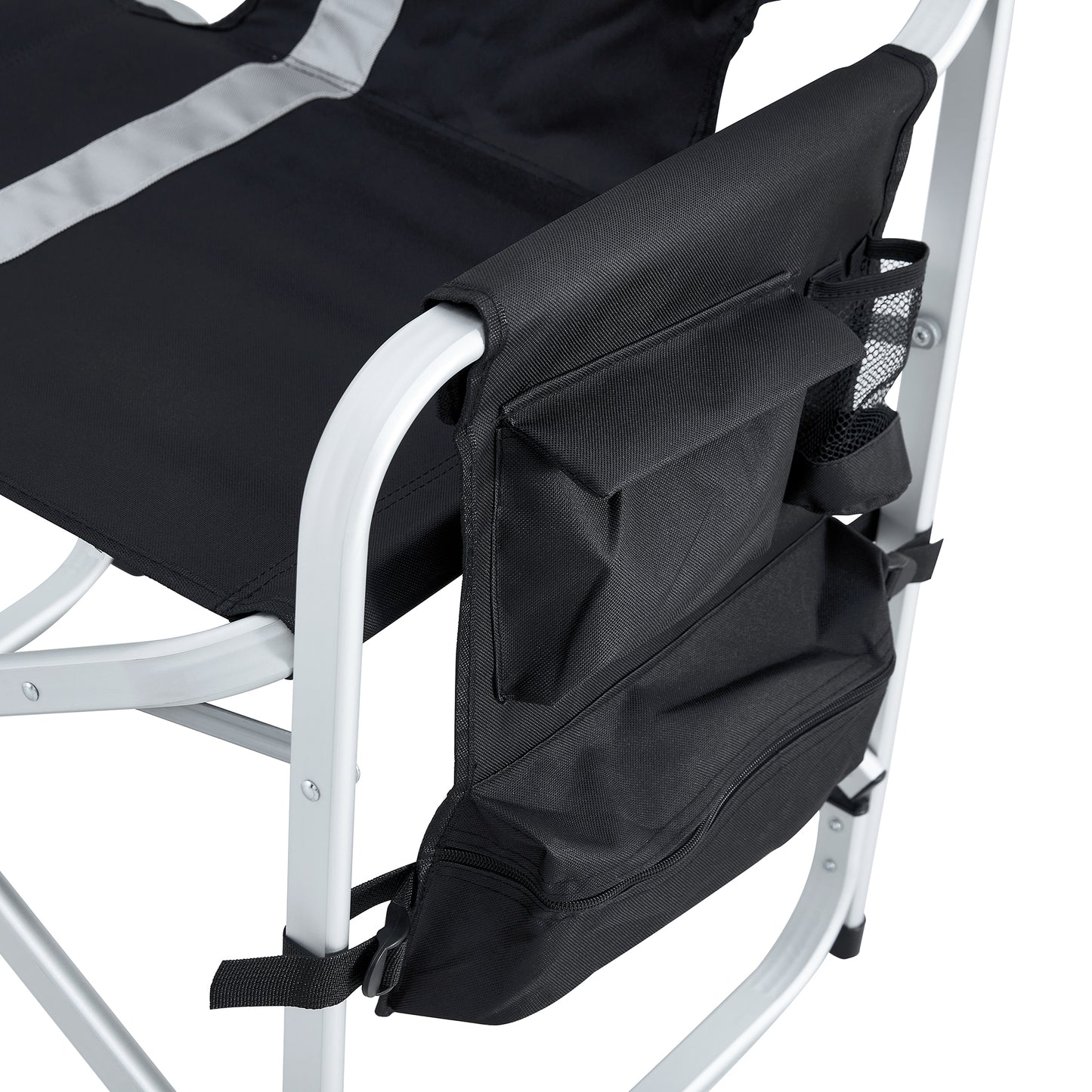 2-piece Padded Folding Outdoor Chair with Side Table and Storage Pockets,Lightweight Oversized Directors Chair for indoor, Outdoor Camping, Picnics and Fishing,Black/Grey