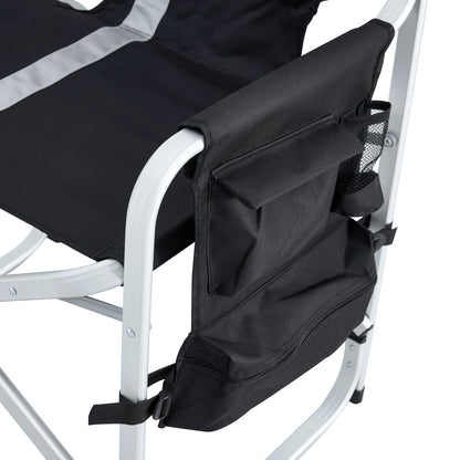 2-piece Padded Folding Outdoor Chair with Side Table and Storage Pockets,Lightweight Oversized Directors Chair for indoor, Outdoor Camping, Picnics and Fishing,Black/Grey