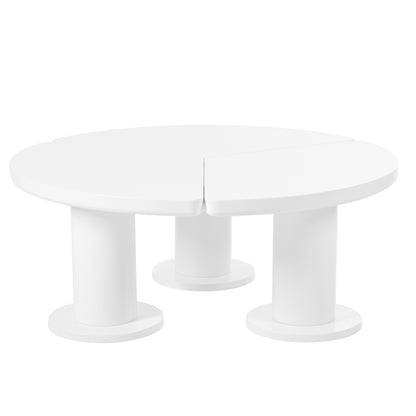 ON-TREND Φ39.4'' Easy Assembly Round Petal-Shaped Coffee Table, Cream Style Center Table with 3 Thick Legs, Minimalist Irregular End Table with Sleek Round Edges for Living Room, White 