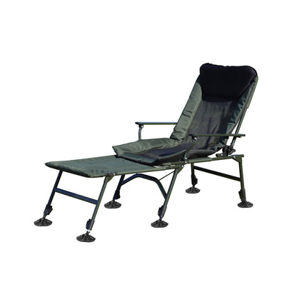 Camping Lounge Chair with Detachable Footrest, Portable Folding Reclining Camping Chair with Adjustable backrest for Indoor and Outdoor Camping Beach Hiking Fishing, Green+black
