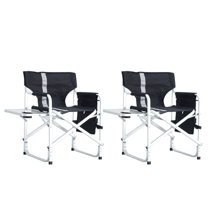 2-piece Padded Folding Outdoor Chair with Side Table and Storage Pockets,Lightweight Oversized Directors Chair for indoor, Outdoor Camping, Picnics and Fishing,Black/Grey