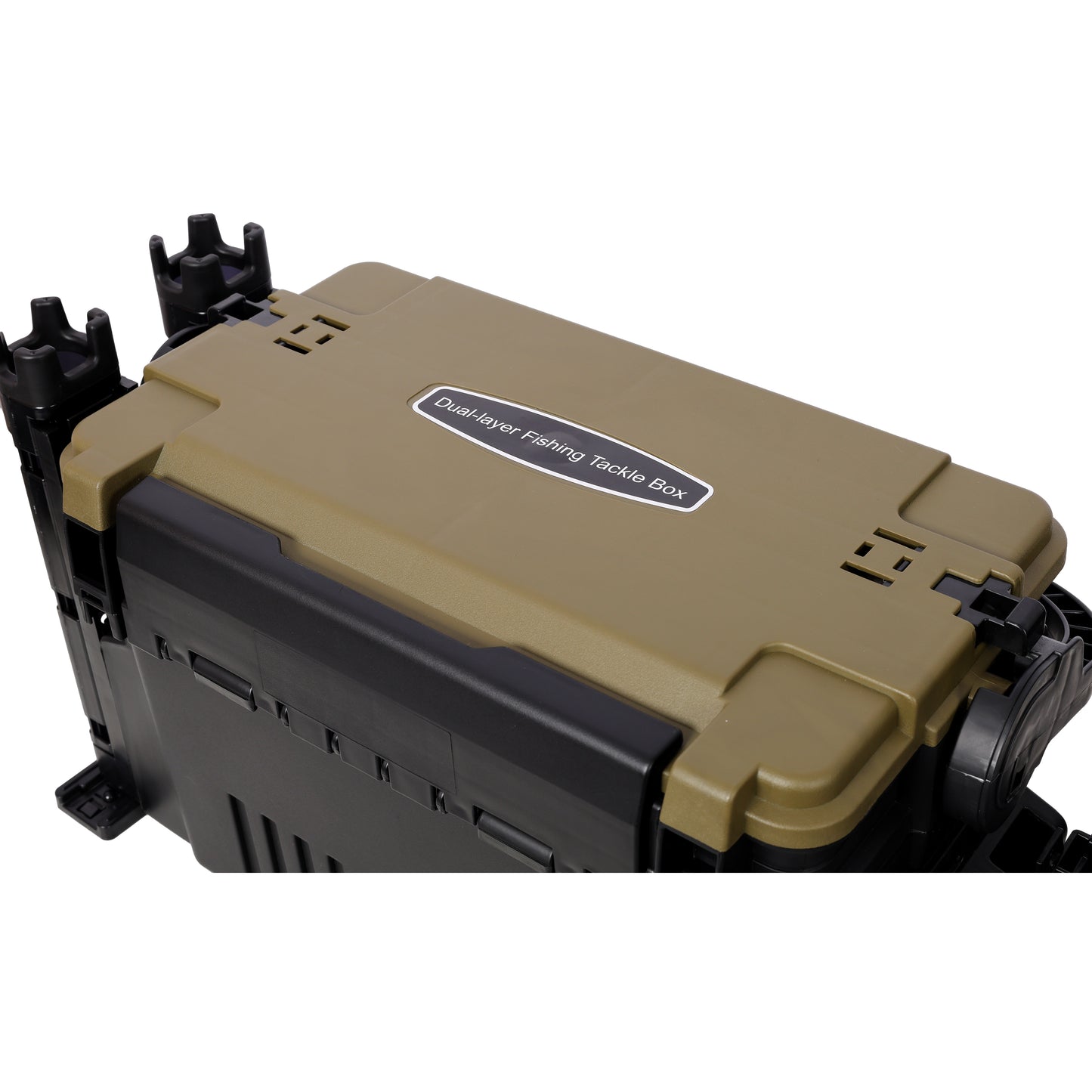 Dual-layer Fishing Tackle Box,Tackle Box Organizer Fishing Box Large,With 2pcs Rod Holder,2pcs Cup Holder,1pc Carring Strap,Army Green