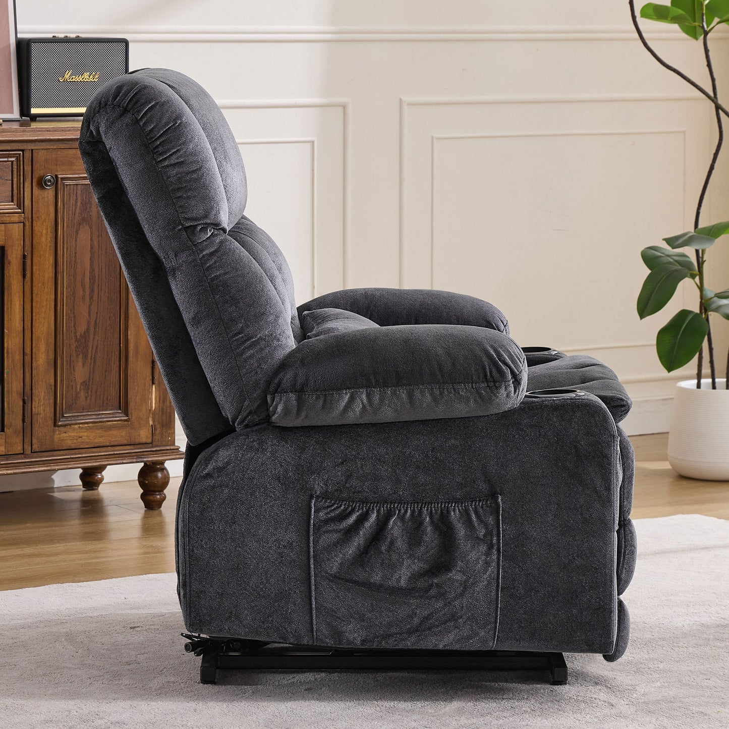 Dual Motor Large Power Lift Recliner Chair for Elderly, Lay Flat Lift Chair with knead the waist and heat, Big Lift Recliner for Tall People, Cup Holders,GREY