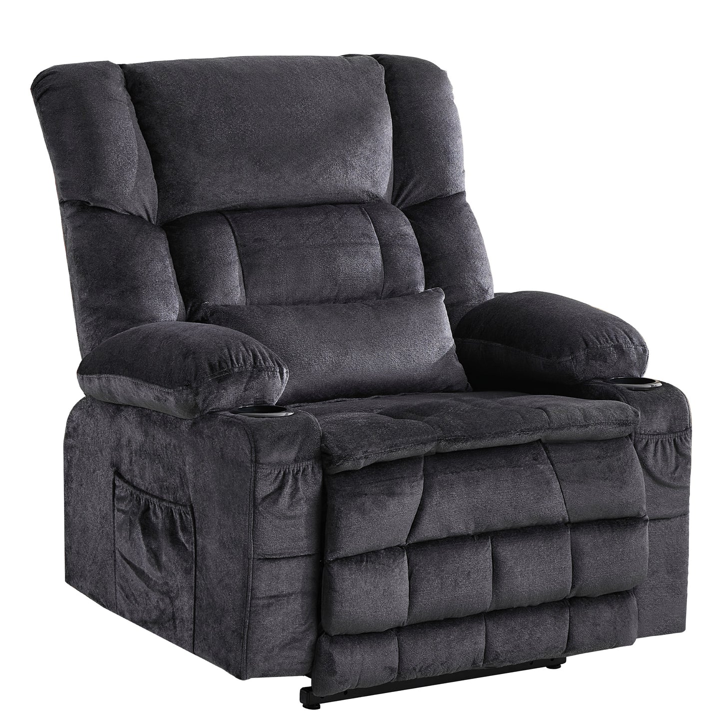 Dual Motor Large Power Lift Recliner Chair for Elderly, Lay Flat Lift Chair with knead the waist and heat, Big Lift Recliner for Tall People, Cup Holders,GREY