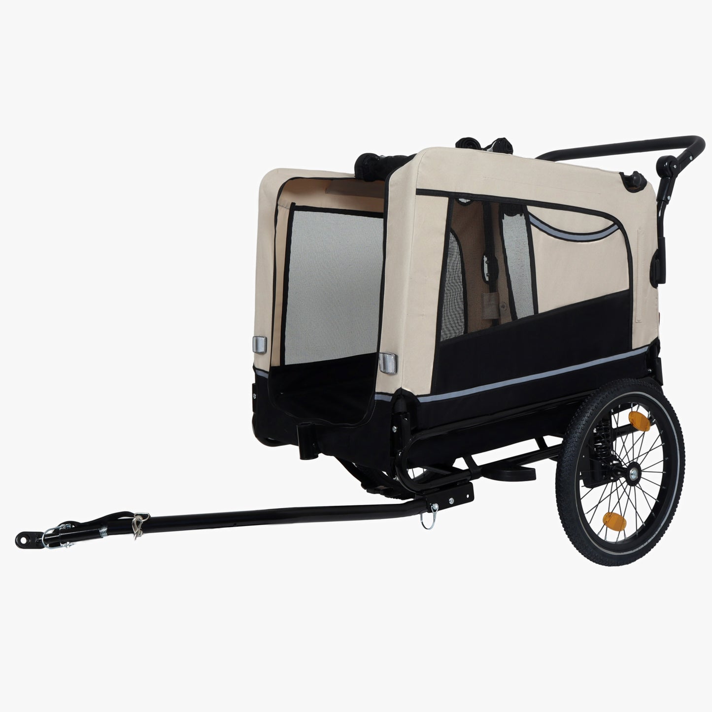 2-in-1 Bike Trailer & Push Cart for Pets - Detachable Bike Hitch & Push Handle Included - All-Terrain Wheels, Quick Release Wheel, Non-Slip Floor, Internal Leash, Holds Up to 88 lbs, Black- Beige