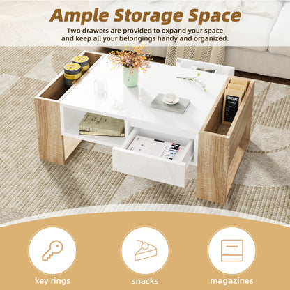 ON-TREND High Glossy Coffee Table with 2 Drawers 