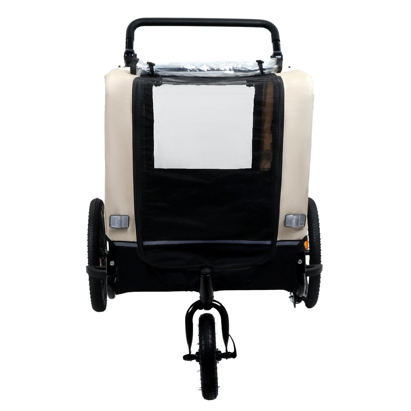 2-in-1 Bike Trailer & Push Cart for Pets - Detachable Bike Hitch & Push Handle Included - All-Terrain Wheels, Quick Release Wheel, Non-Slip Floor, Internal Leash, Holds Up to 88 lbs, Black- Beige