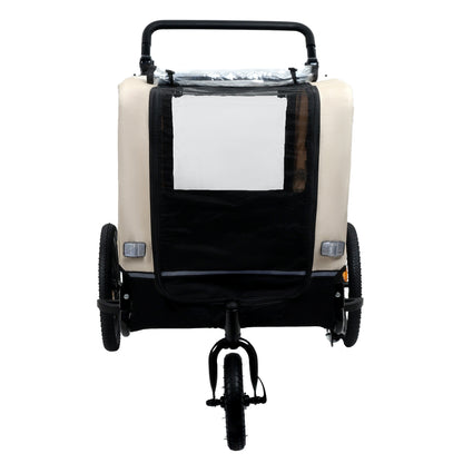 2-in-1 Bike Trailer & Push Cart for Pets - Detachable Bike Hitch & Push Handle Included - All-Terrain Wheels, Quick Release Wheel, Non-Slip Floor, Internal Leash, Holds Up to 88 lbs, Black- Beige