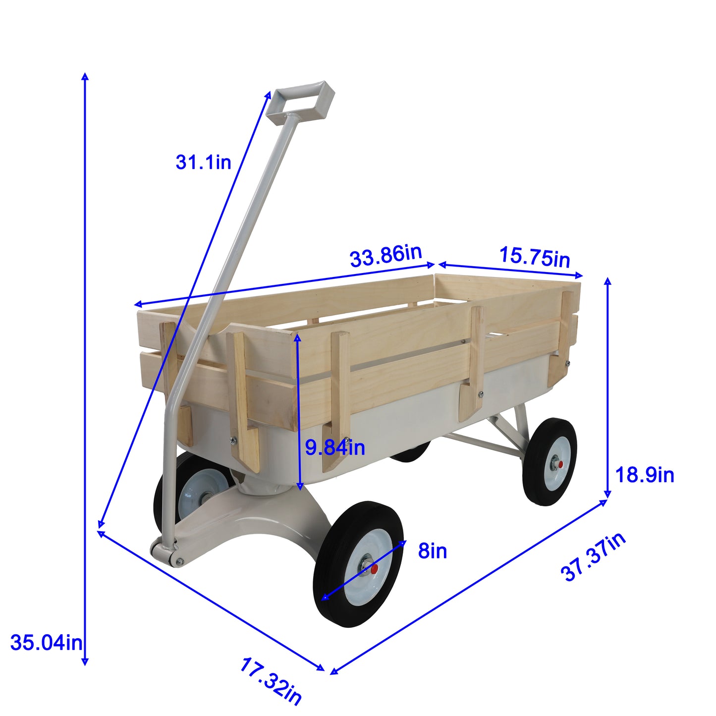 Outdoor carriage, all terrains, wooden railings, solid tires, garden carriage