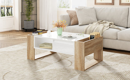 ON-TREND High Glossy Coffee Table with 2 Drawers 
