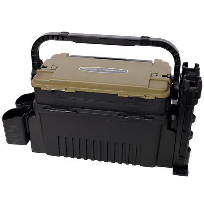 Dual-layer Fishing Tackle Box,Tackle Box Organizer Fishing Box Large,With 2pcs Rod Holder,2pcs Cup Holder,1pc Carring Strap,Army Green