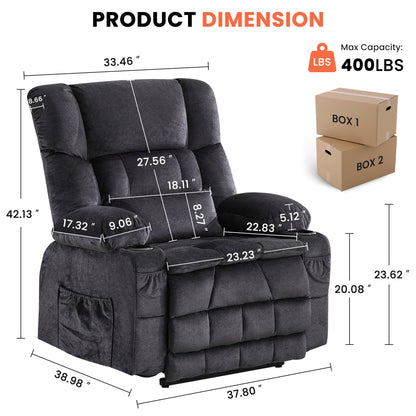 Dual Motor Large Power Lift Recliner Chair for Elderly, Lay Flat Lift Chair with knead the waist and heat, Big Lift Recliner for Tall People, Cup Holders,GREY