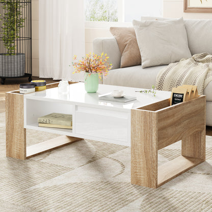 ON-TREND High Glossy Coffee Table with 2 Drawers 