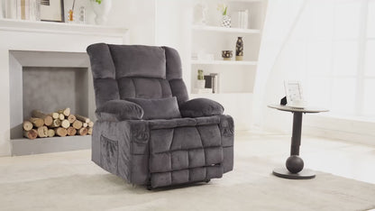 Dual Motor Large Power Lift Recliner Chair for Elderly, Lay Flat Lift Chair with knead the waist and heat, Big Lift Recliner for Tall People, Cup Holders,GREY